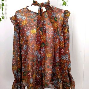 Anthropologie Eric + Alice Sheer Floral Blouse